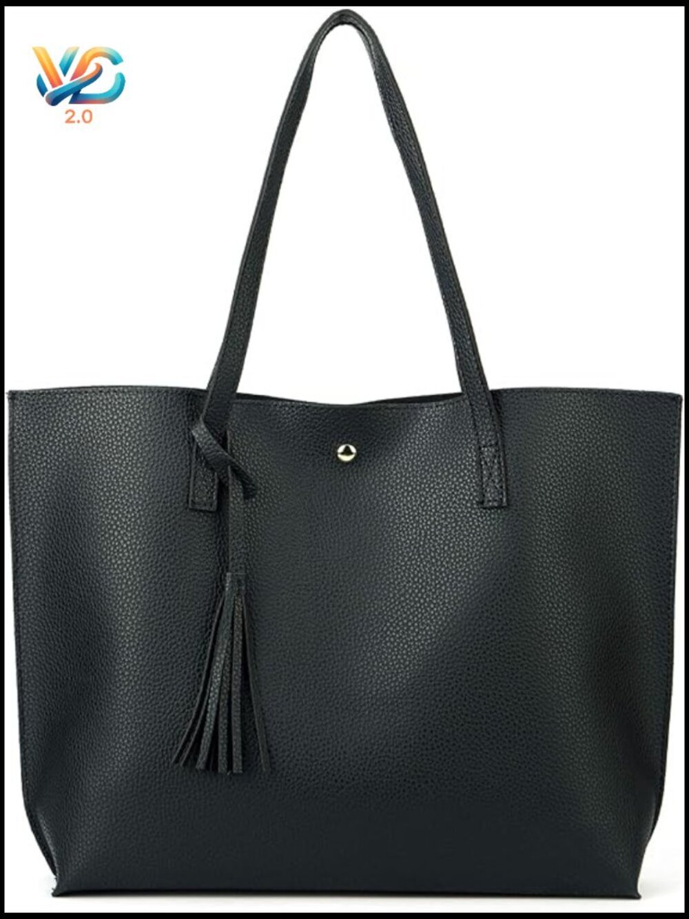 PU Faux Leather Tote Bag with Tassel Top Handle Satchel Handbag Medium Shoulder